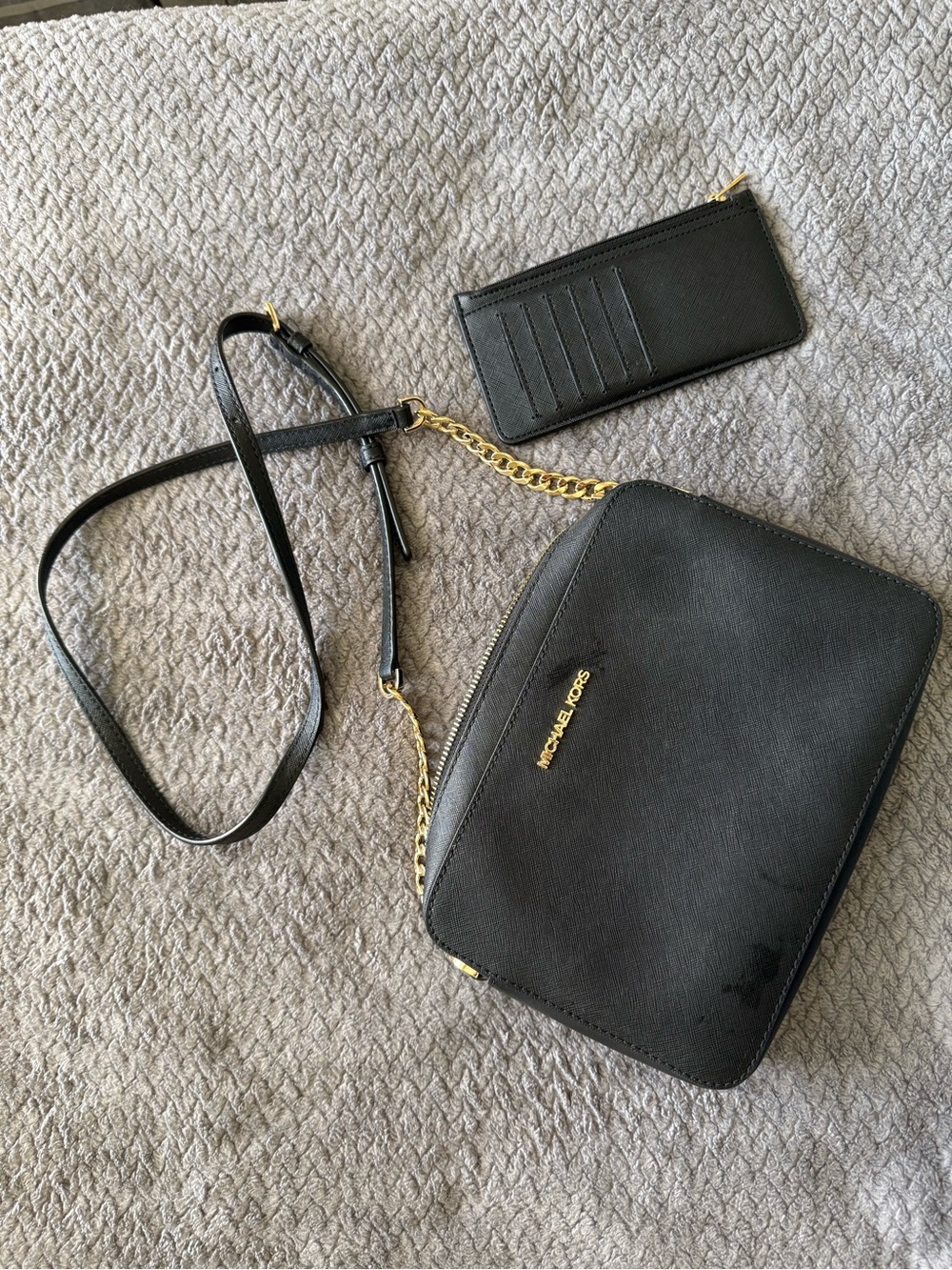 Michael Kors Black and Gold Zip Pouch